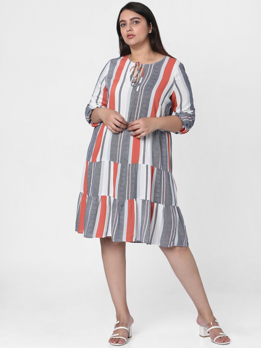 

Vero Moda Grey Striped A-Line Dress