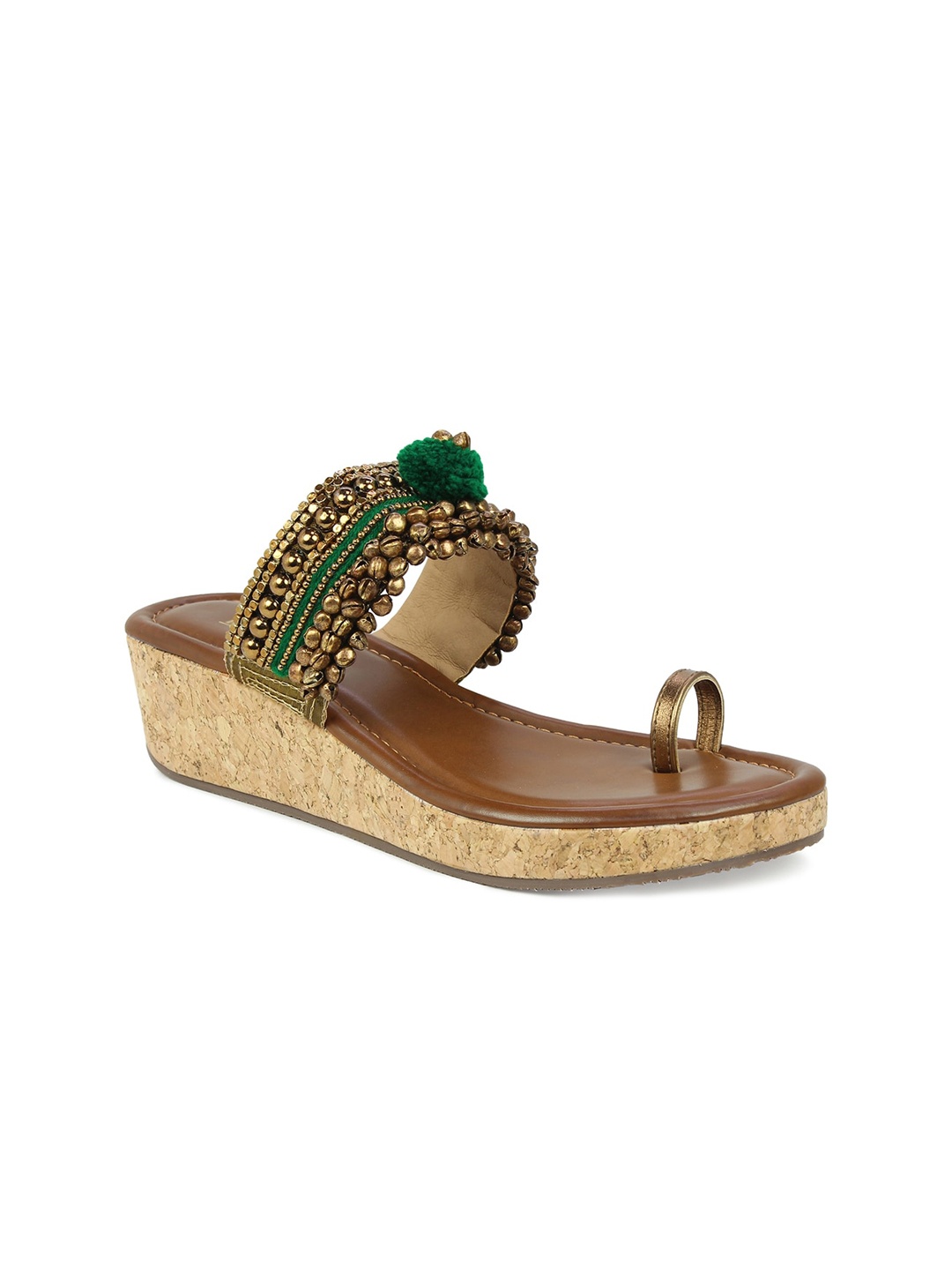 

Inc 5 Green Embellished Ethnic Wedge Sandals