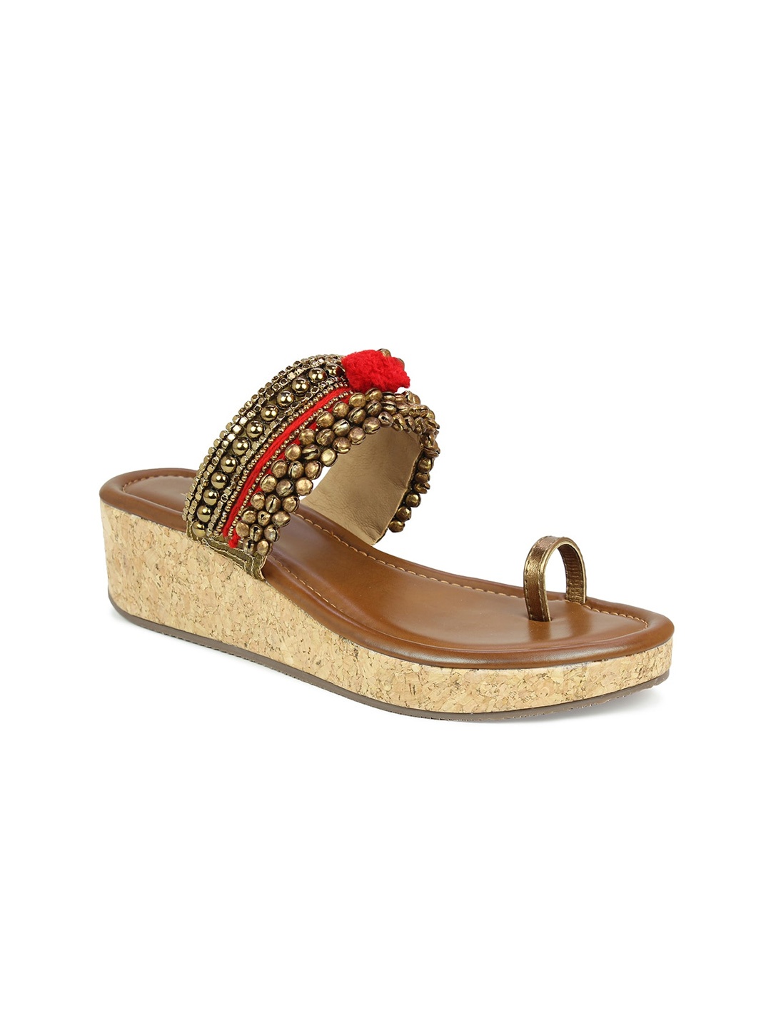 

Inc 5 Women Gold-Toned & Red Embellished Comfort Heels
