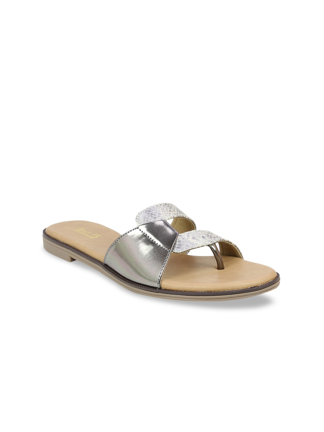 

Inc 5 Women Grey Embellished Open Toe Flats with Bows