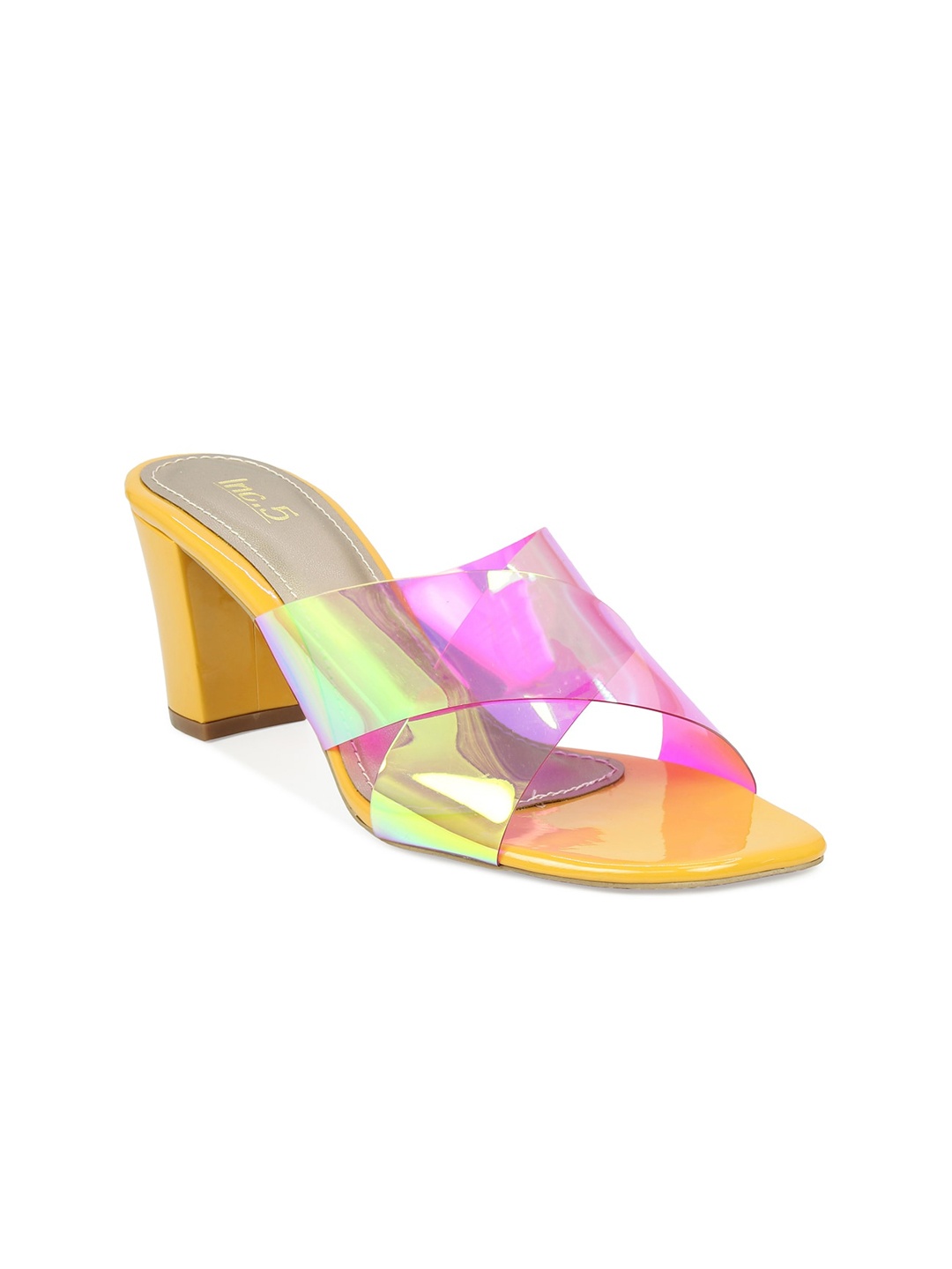 

Inc 5 Mustard Printed Block Peep Toes