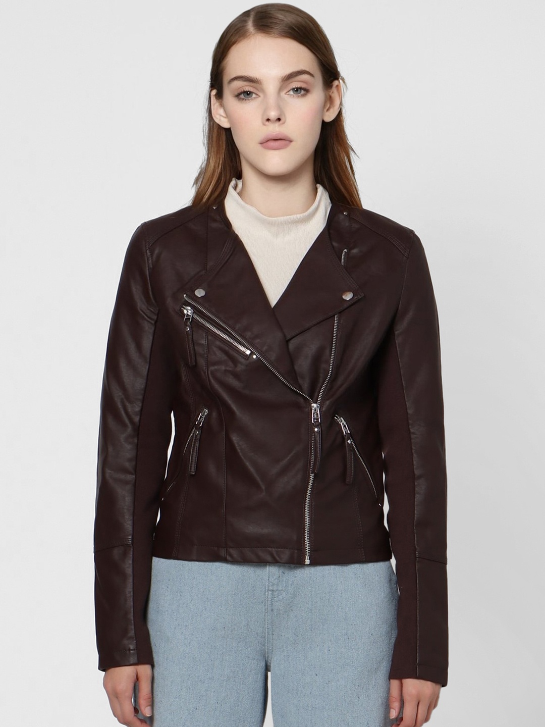 

Vero Moda Women Maroon Biker Jacket