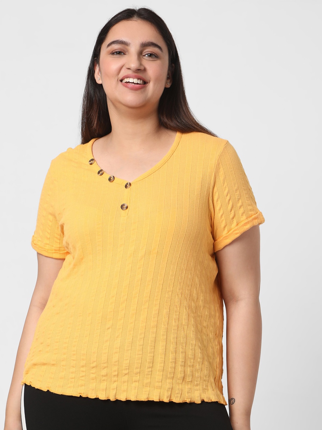 

Vero Moda Yellow Striped V-neck Regular Top