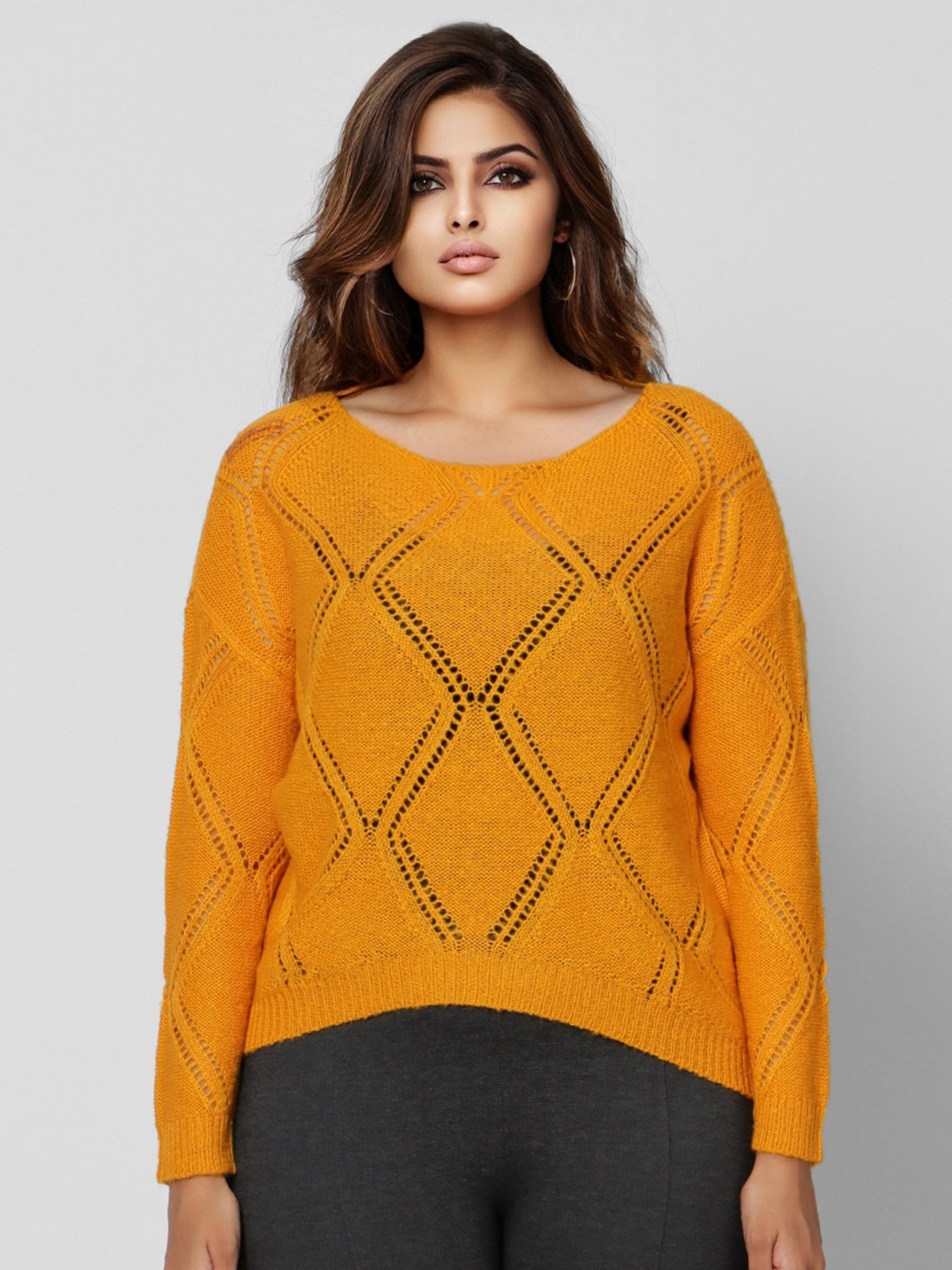 

VERO MODA CURVE Women Yellow Acrylic Pullover Sweater