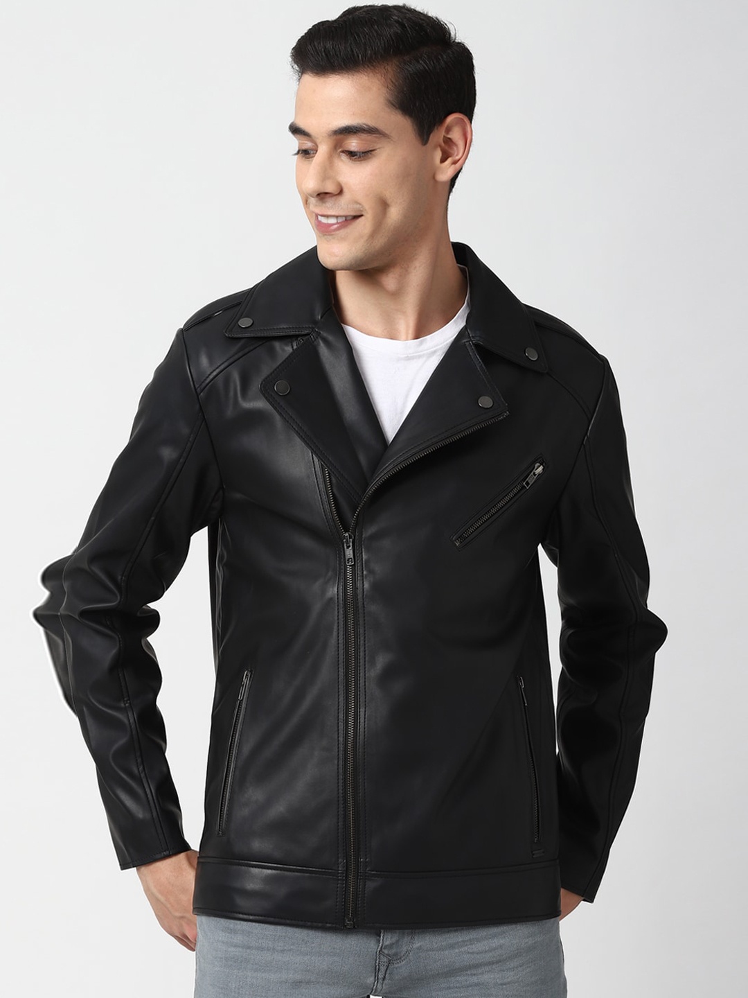 

Peter England Casuals Men Black Biker Jacket