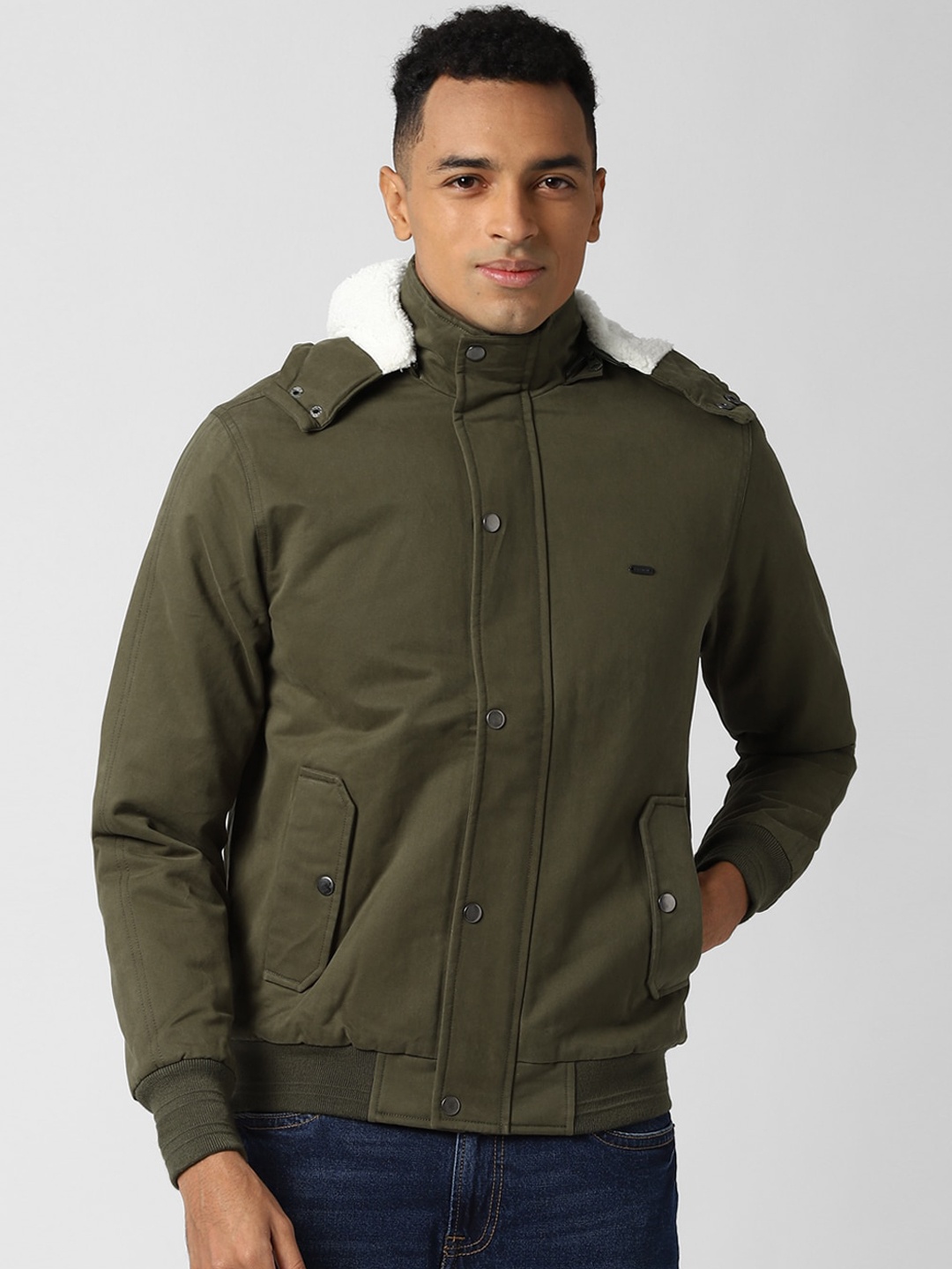 

Peter England Casuals Men Olive Green Bomber Jacket