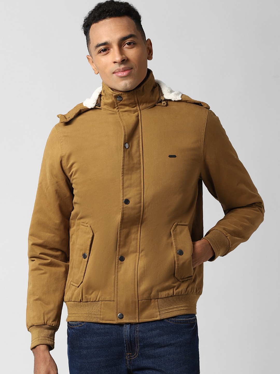 

Peter England Casuals Men Khaki Hooded Bomber Jacket