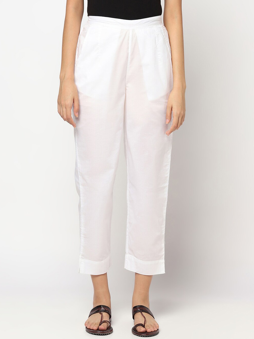 

Fabindia Women White Tapered Fit Cotton Parallel Trousers