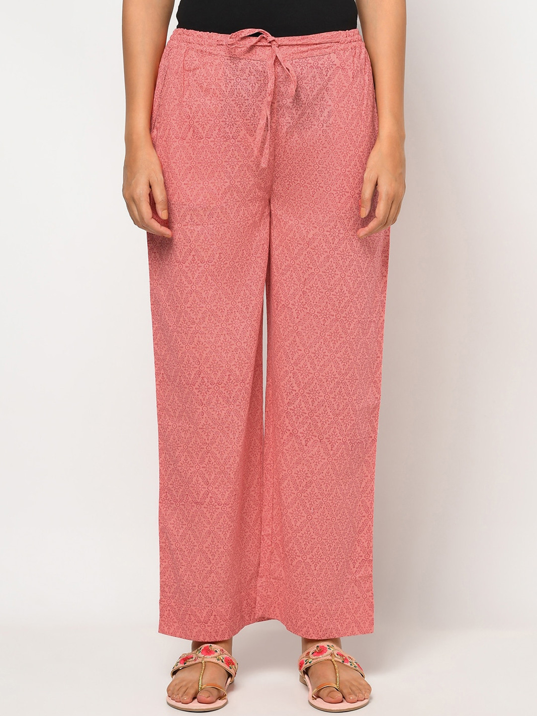 

Fabindia Women Pink Ethnic Motifs Printed Loose Fit Trousers