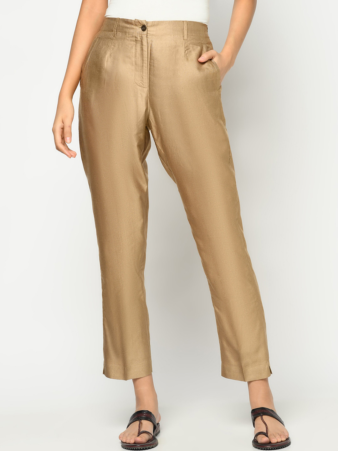 

Fabindia Women Beige Slim Fit Trousers