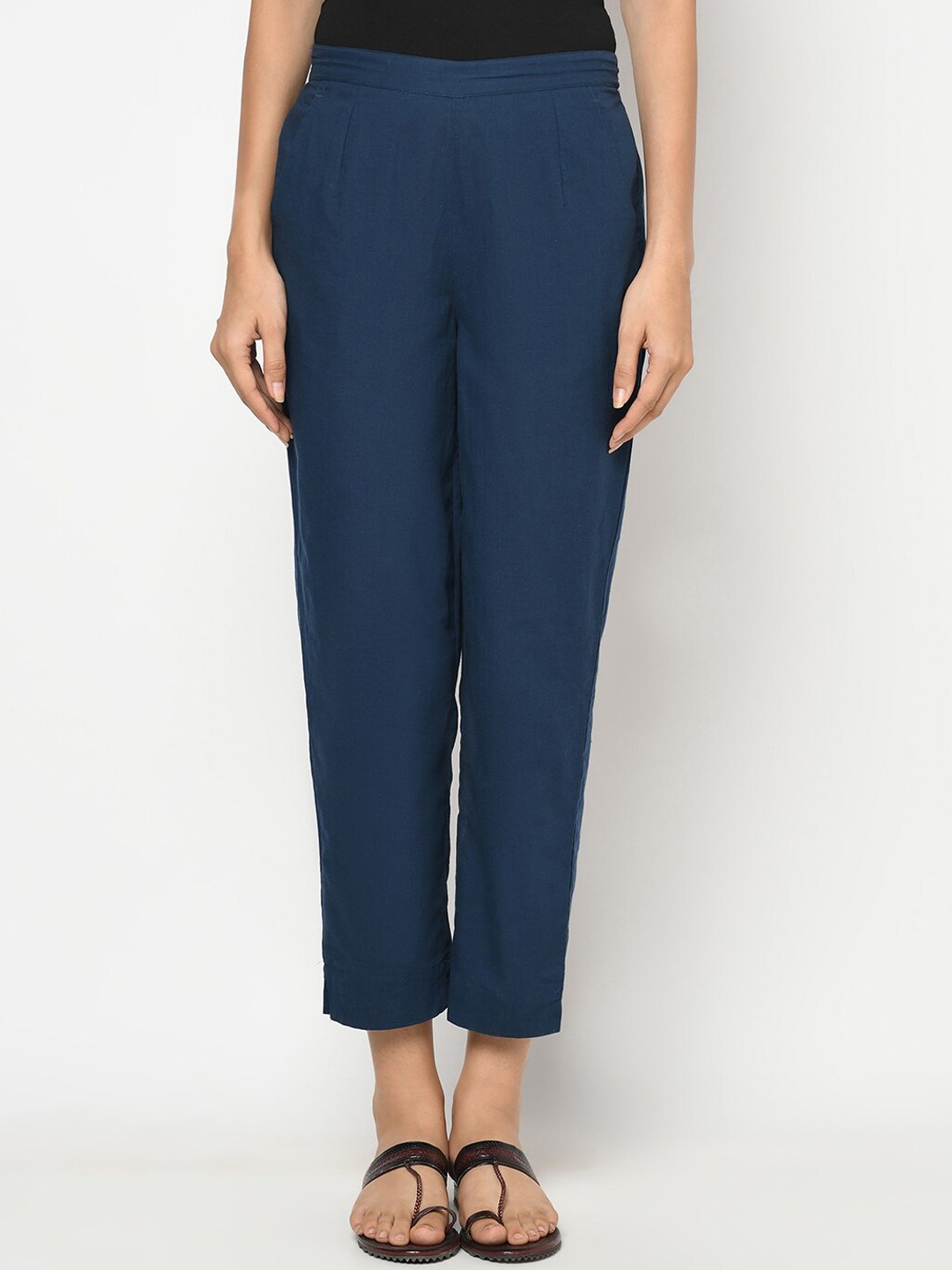 

Fabindia Women Blue Tapered Ankle Length Trousers