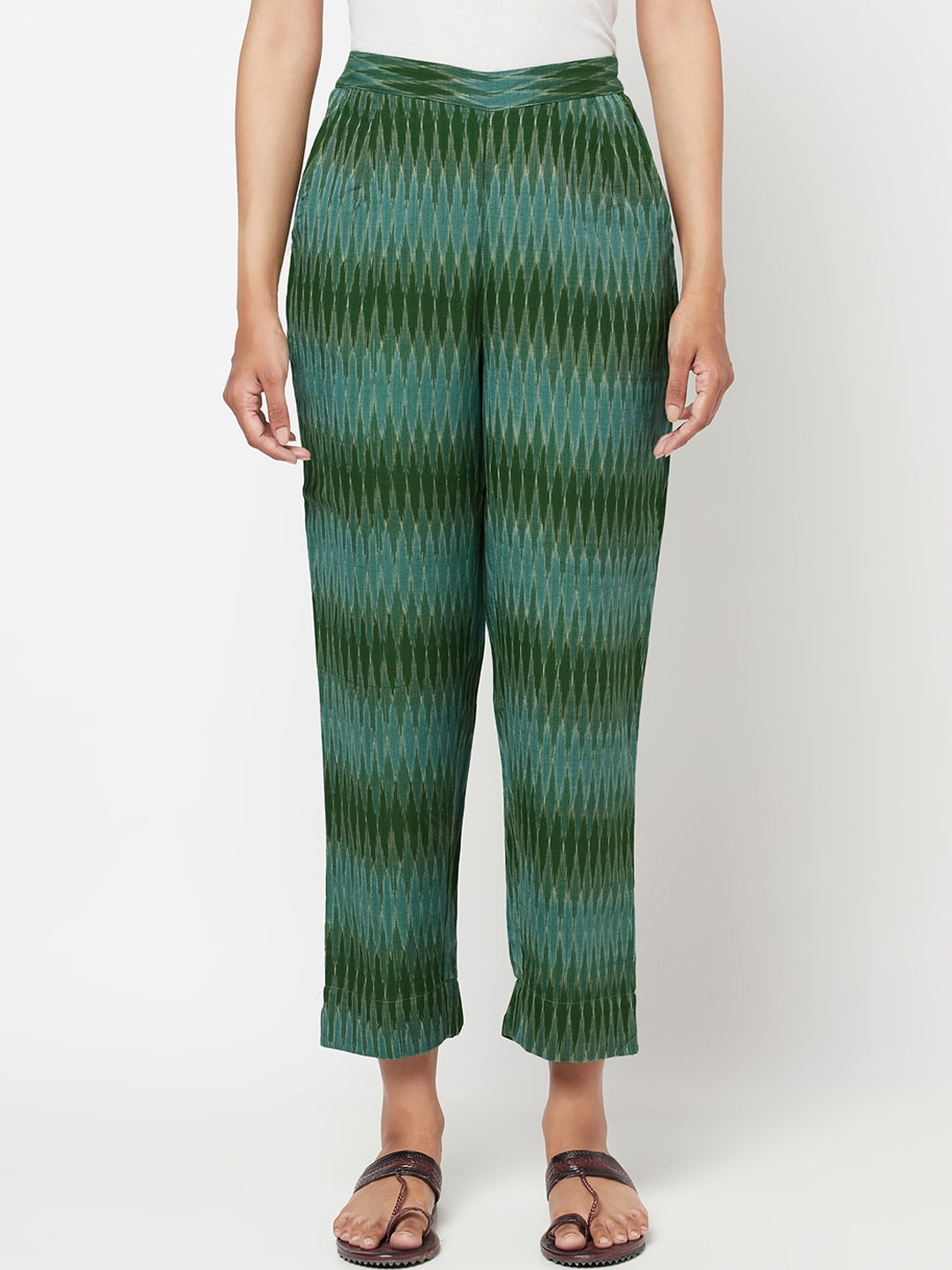 

Fabindia Women Green Printed Trousers