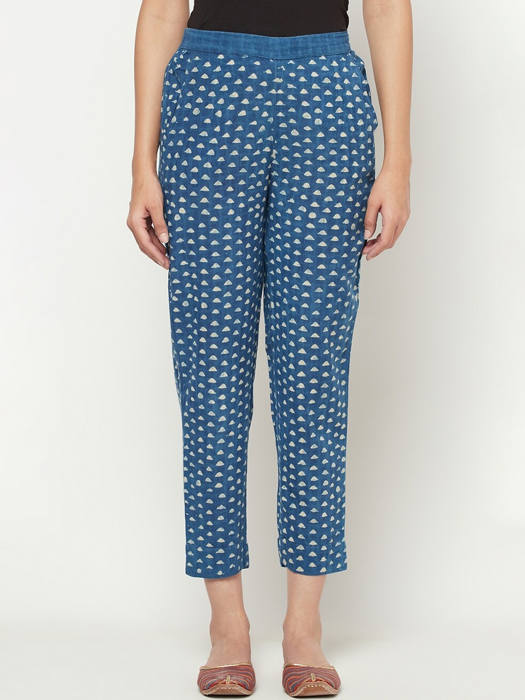 

Fabindia Women Navy Blue Printed Trousers