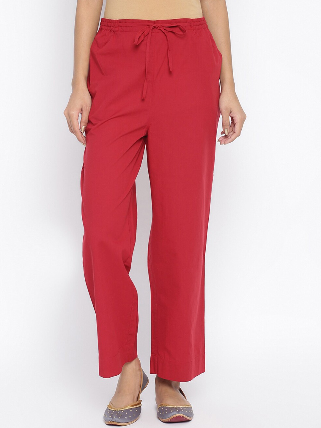 

Fabindia Women Maroon Parallel Trousers