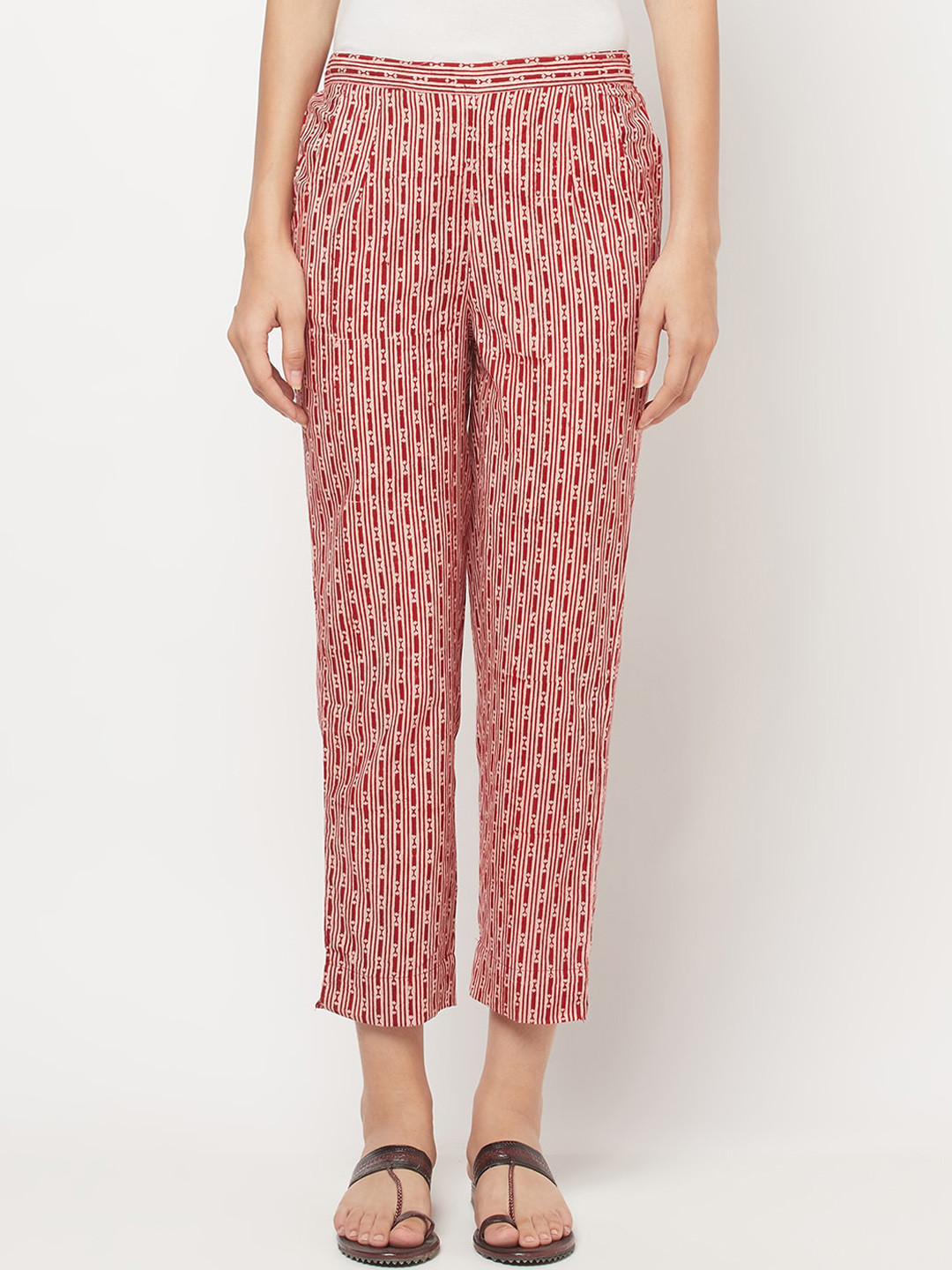 

Fabindia Women Red Printed Trousers