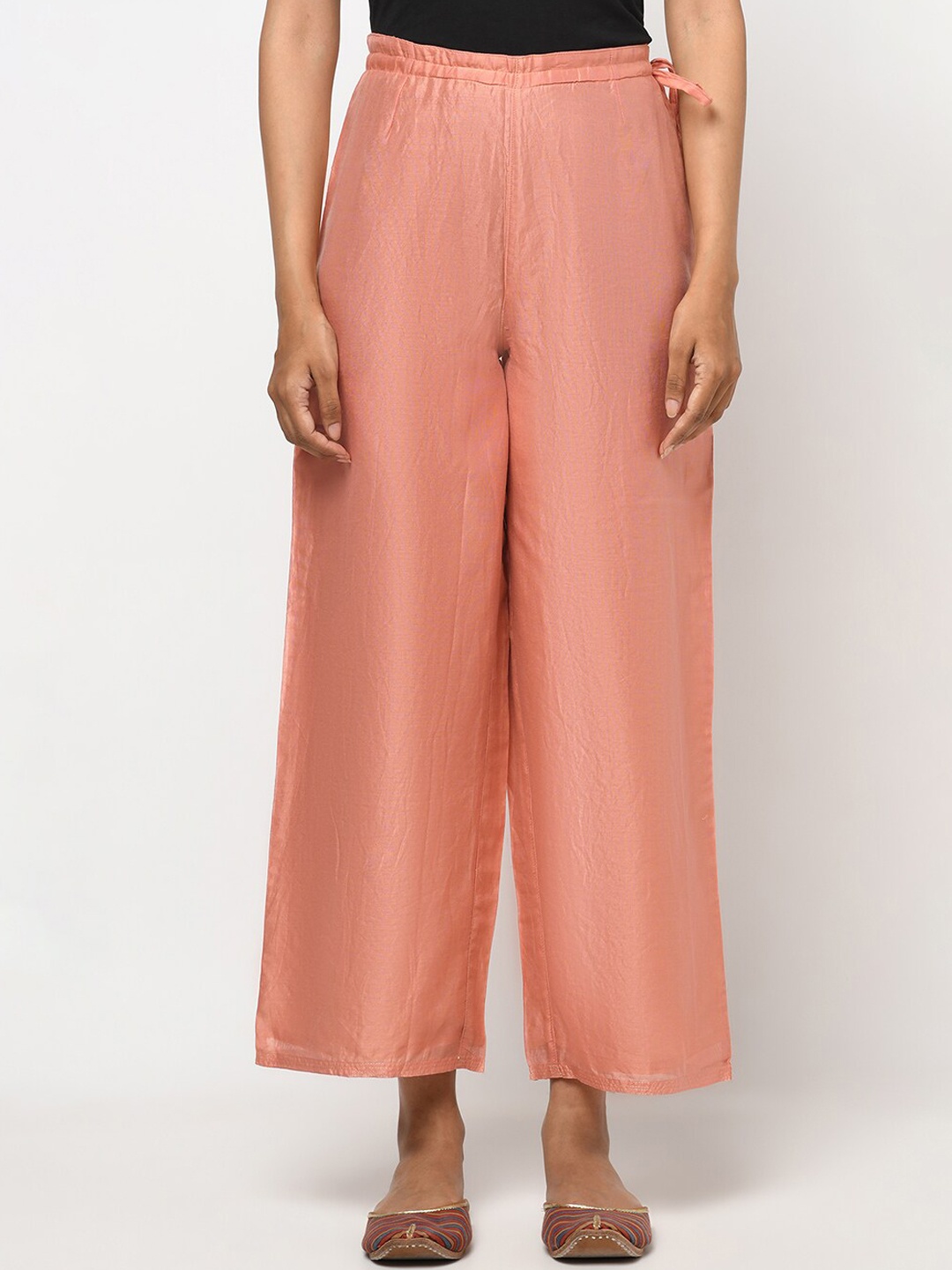 

Fabindia Women Peach-Coloured Parallel Trousers