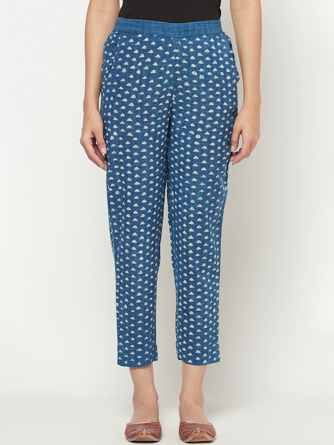 

Fabindia Women Navy Blue Printed Chinos Trousers