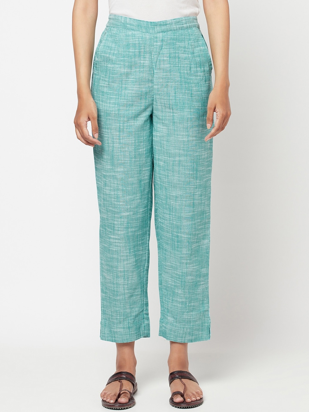 

Fabindia Women Green Parallel Trousers