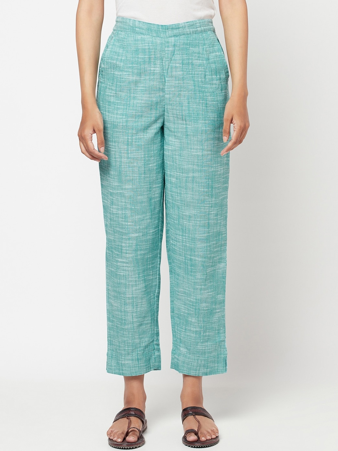 

Fabindia Women Green Cotton Parallel Trousers