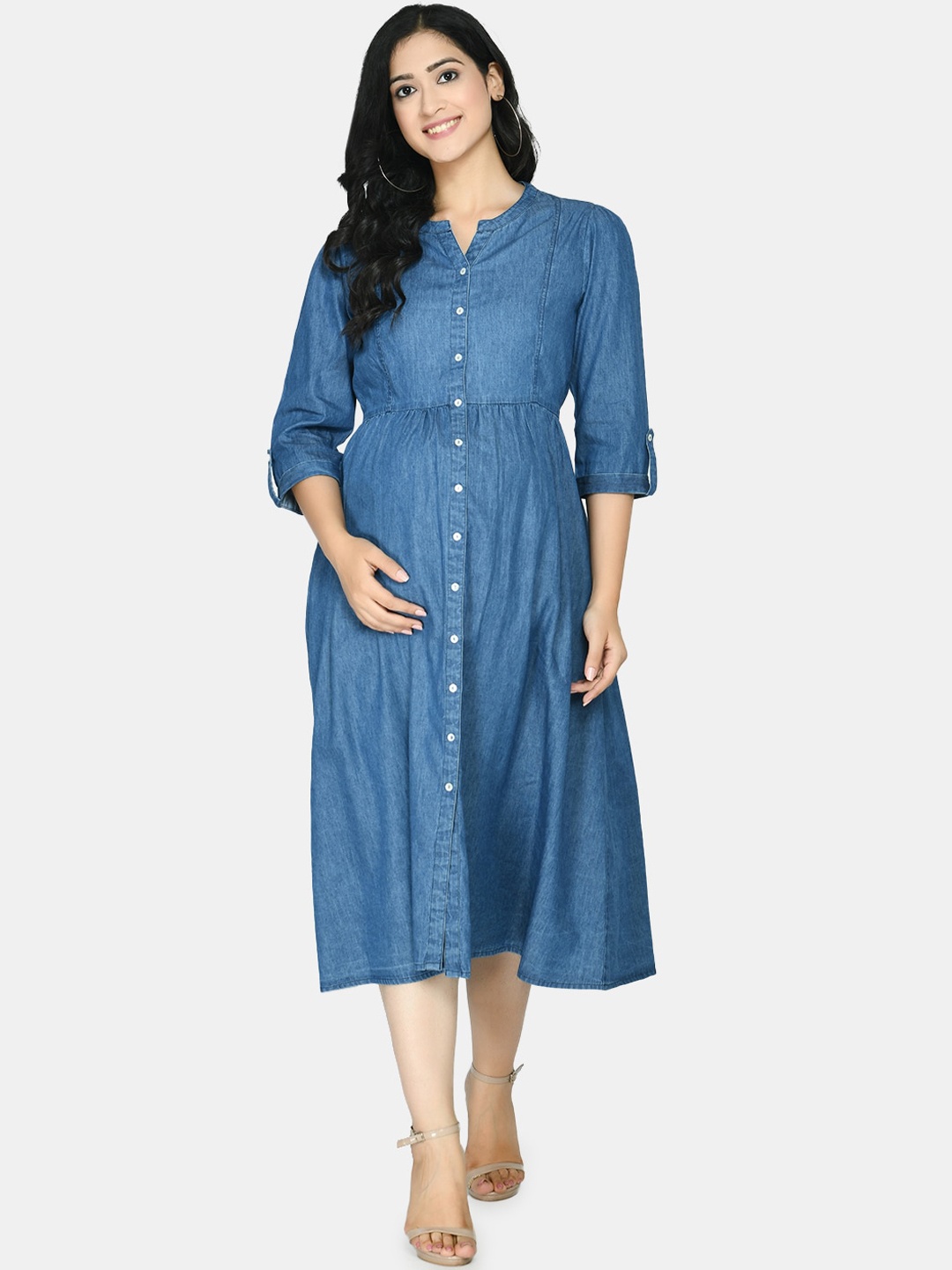 

Aaruvi Ruchi Verma Blue Maternity Shirt Midi Dress