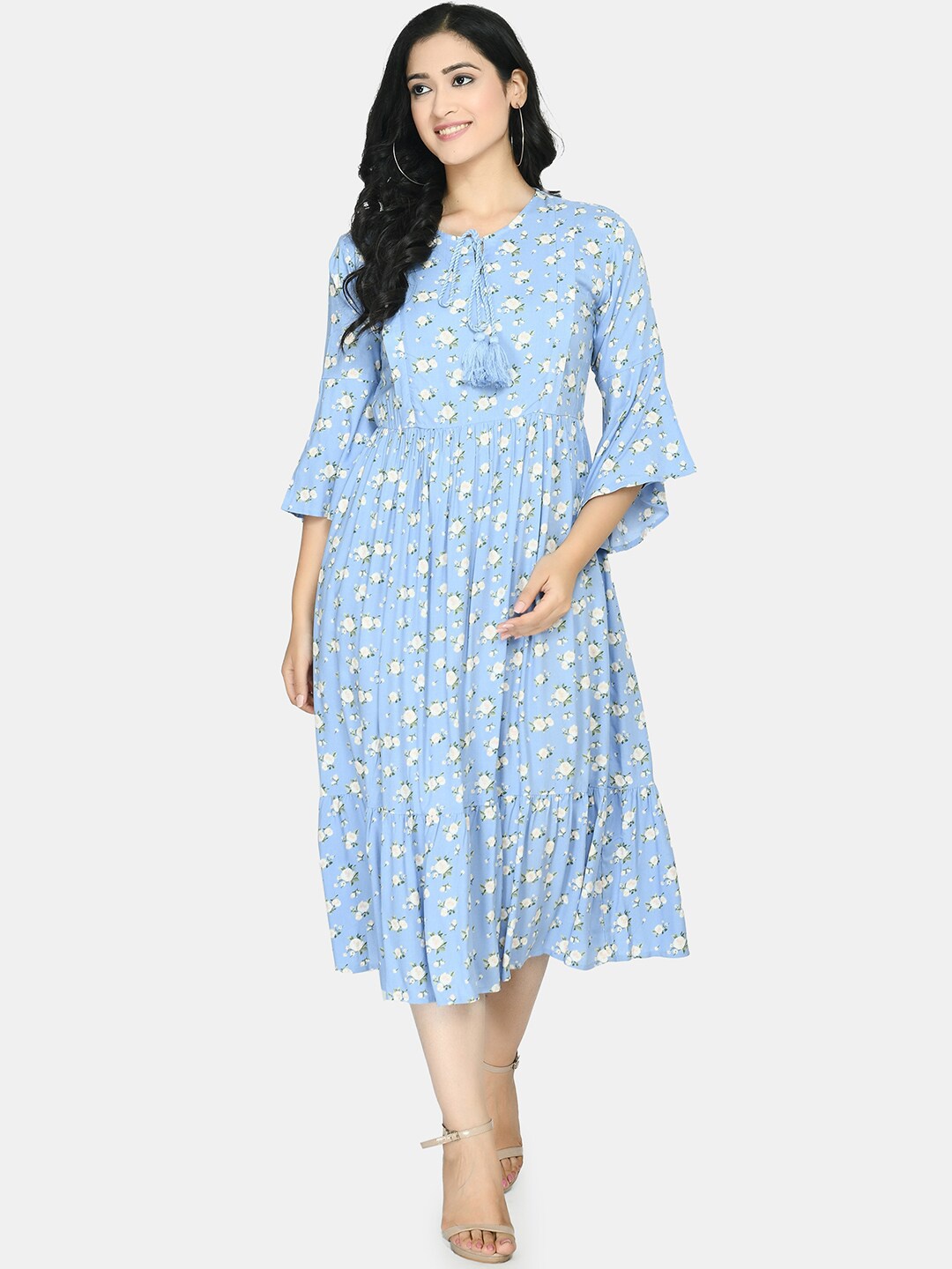 

Aaruvi Ruchi Verma Blue Floral Maternity Midi Dress