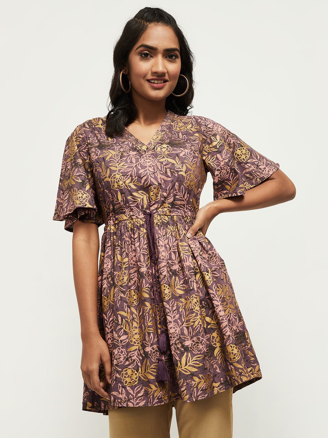 

max Purple Floral Georgette Empire Longline Top