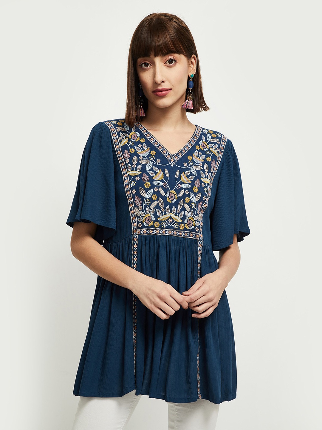 

max Navy Blue Georgette Regular Top