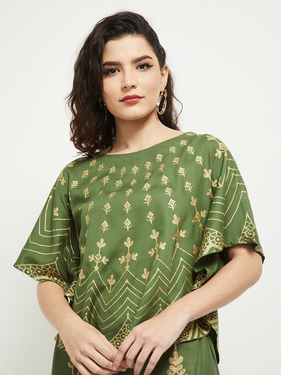 

max Olive Green Floral Georgette Regular Top