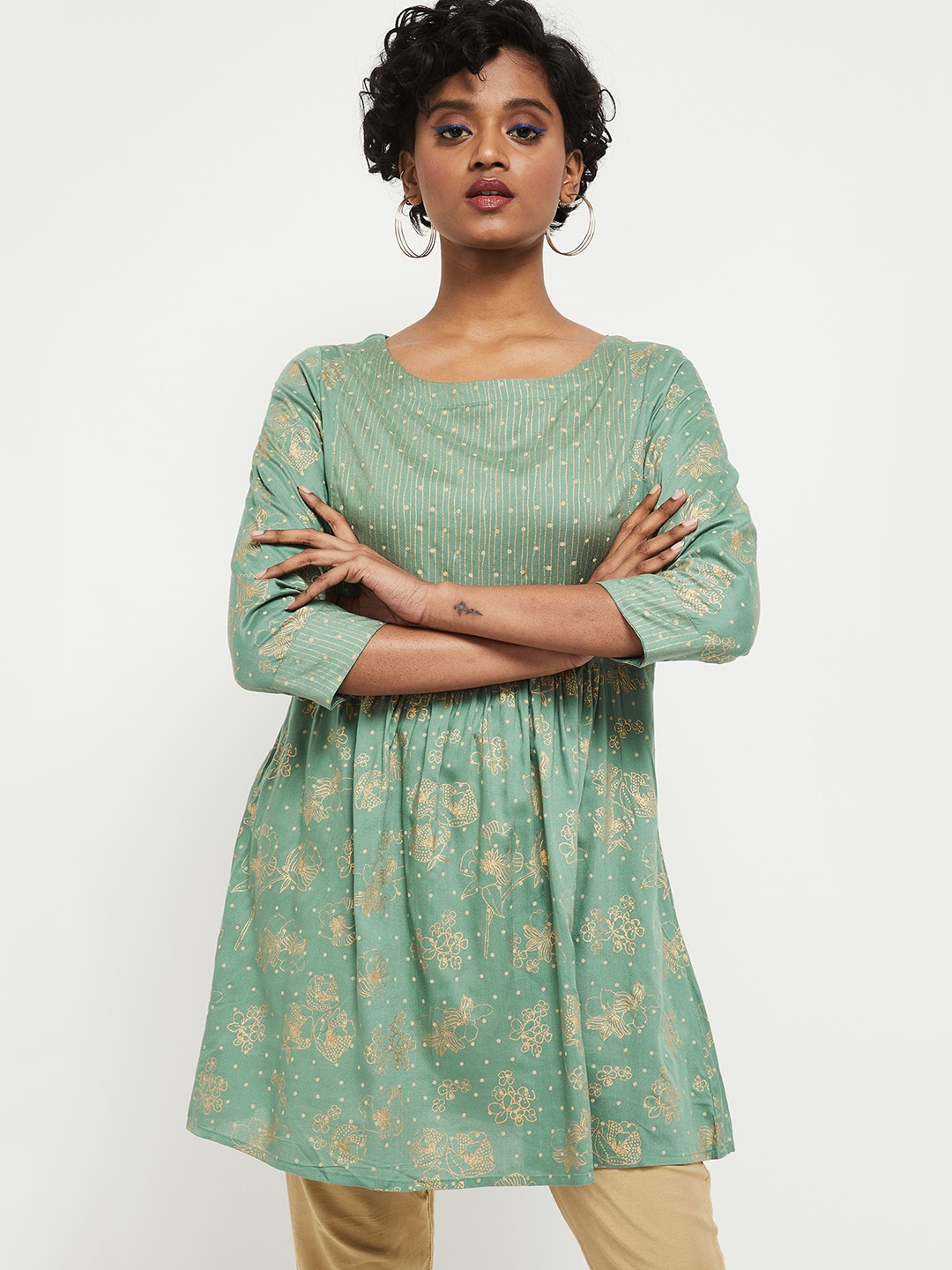 

max Women Green Floral Printed Floral Anarkali Kurta