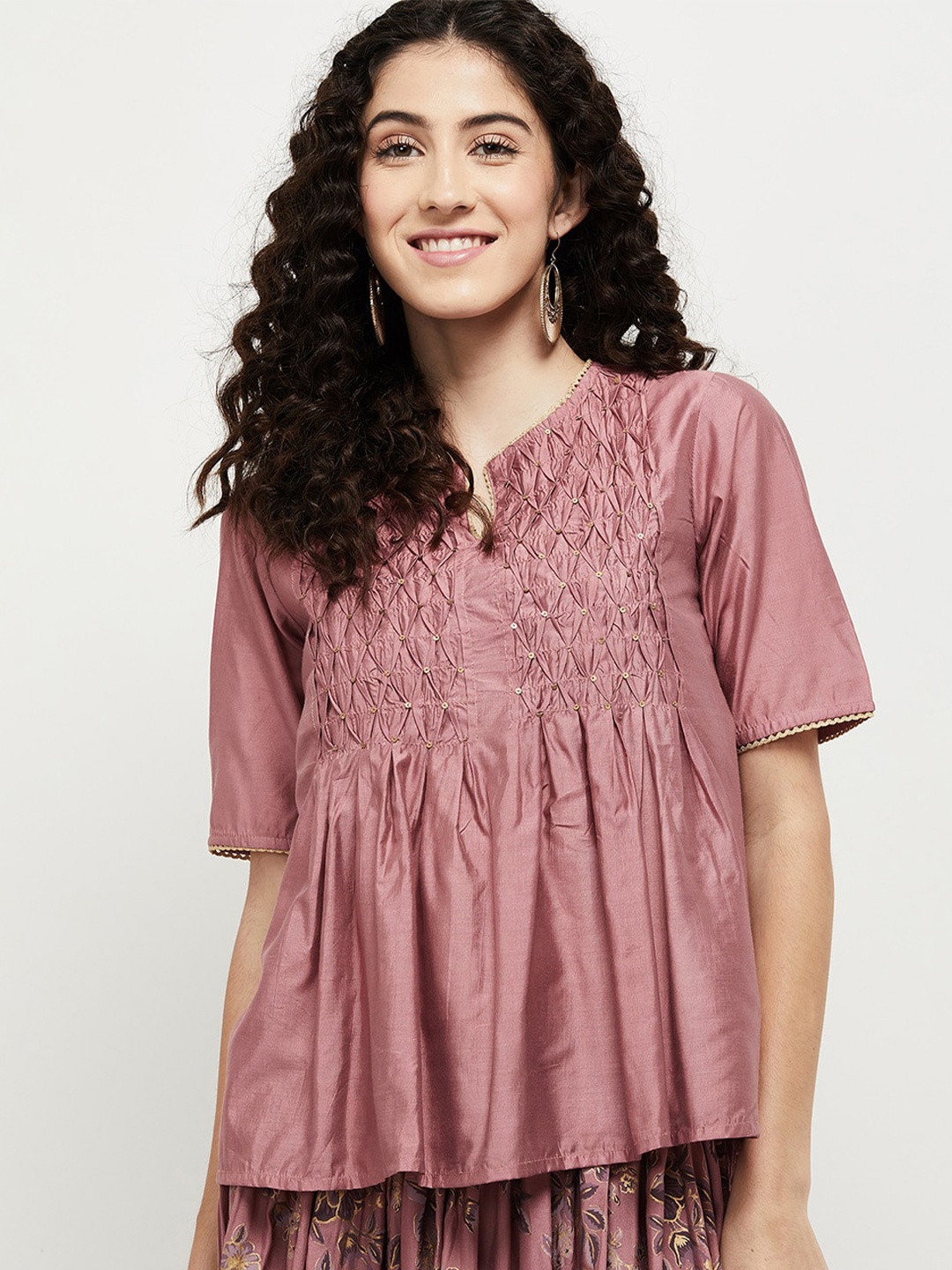 

max Pink Self Design Georgette A-Line Top