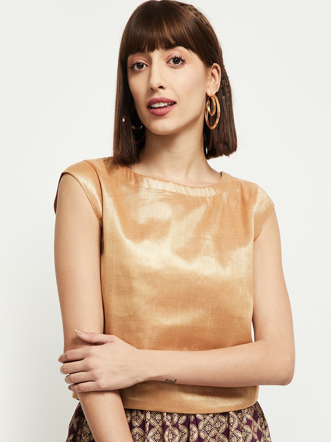 

max Gold-Toned Georgette Regular Top