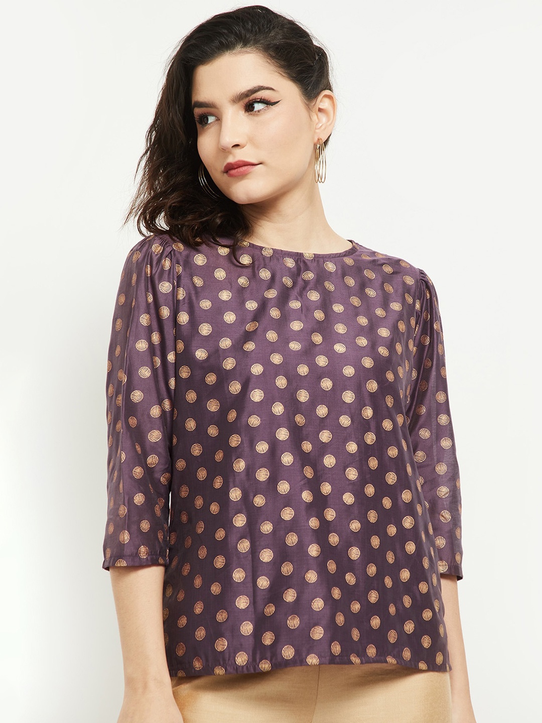 

max Woman Purple Polka Dot Georgette Regular Top