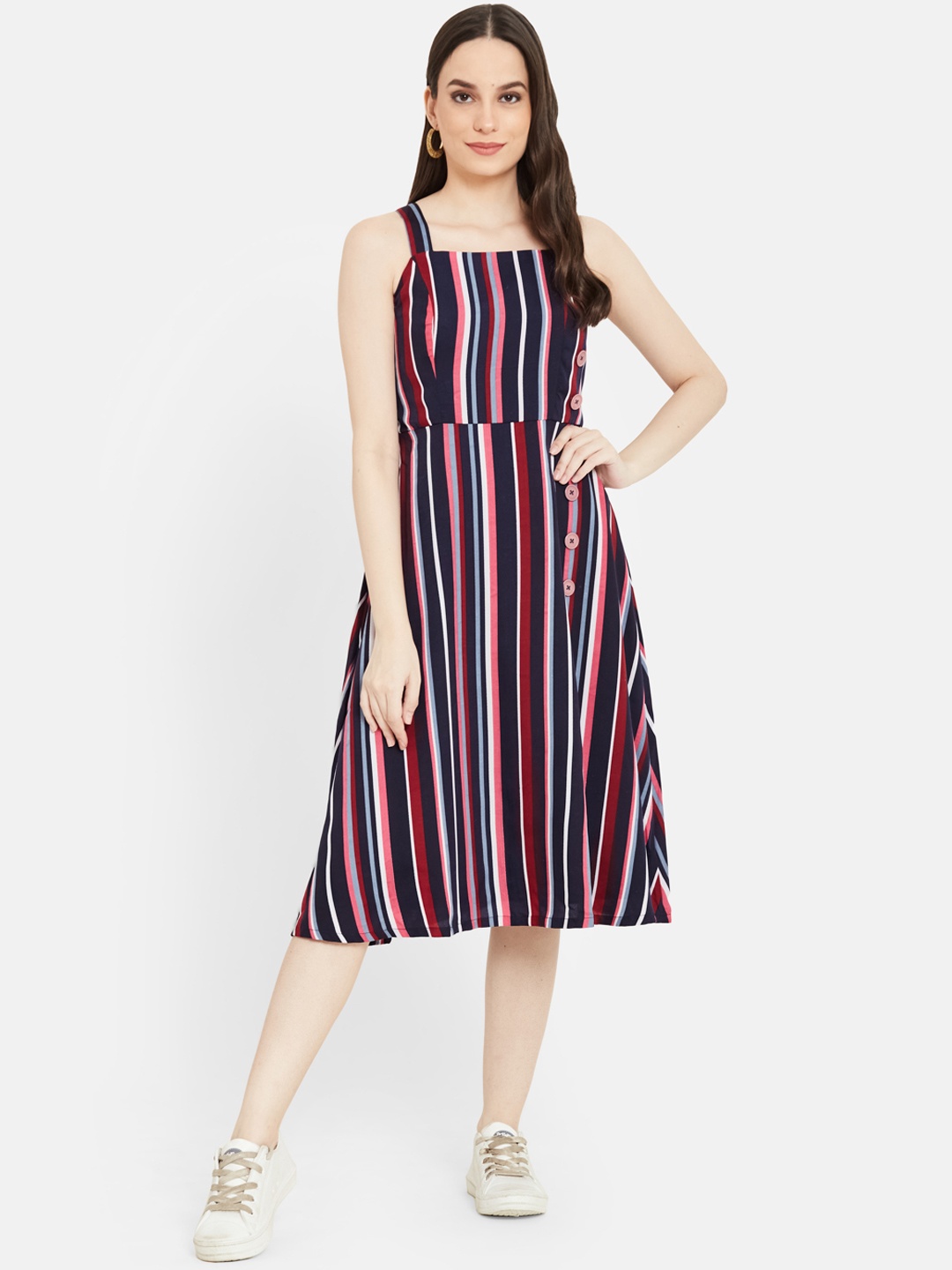 

PURYS Multicoloured Striped Crepe Midi Dress, Multi