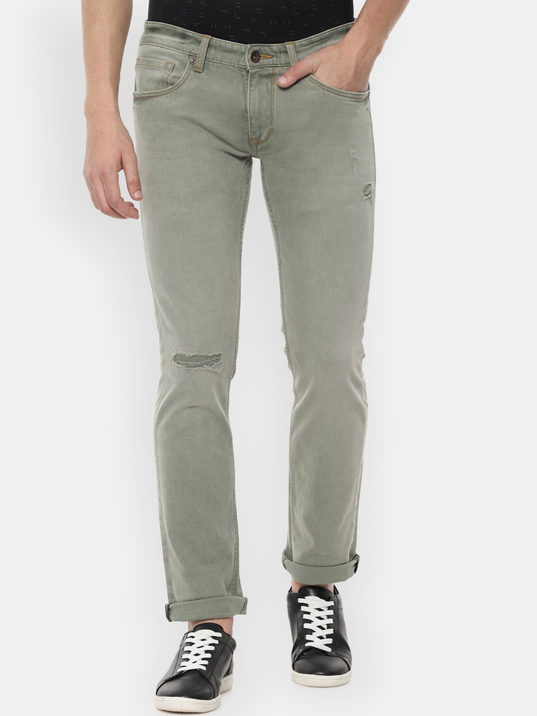 

Louis Philippe Jeans Men Olive Green Low Distress Jeans