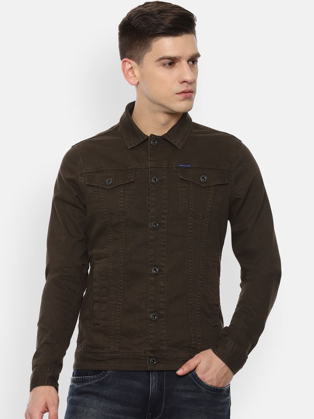 

VAN HEUSEN DENIM LABS Men Brown Washed Denim Jacket