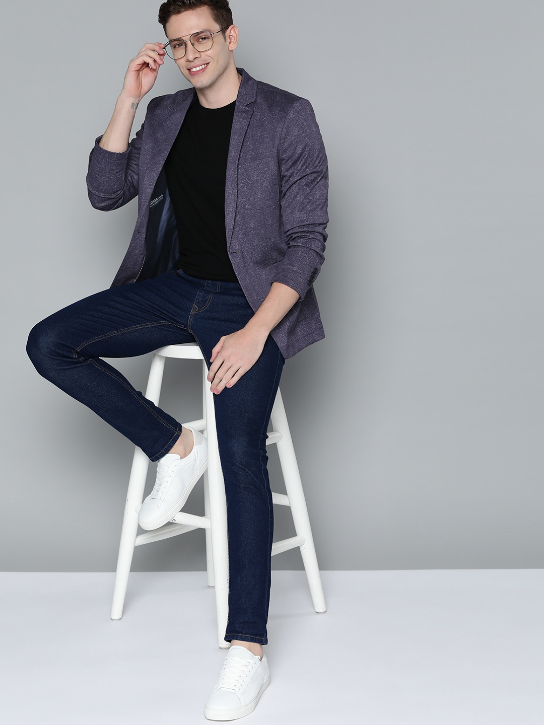 

Mast & Harbour Men Purple Slub Effect Regular Fit Smart Casual Blazer
