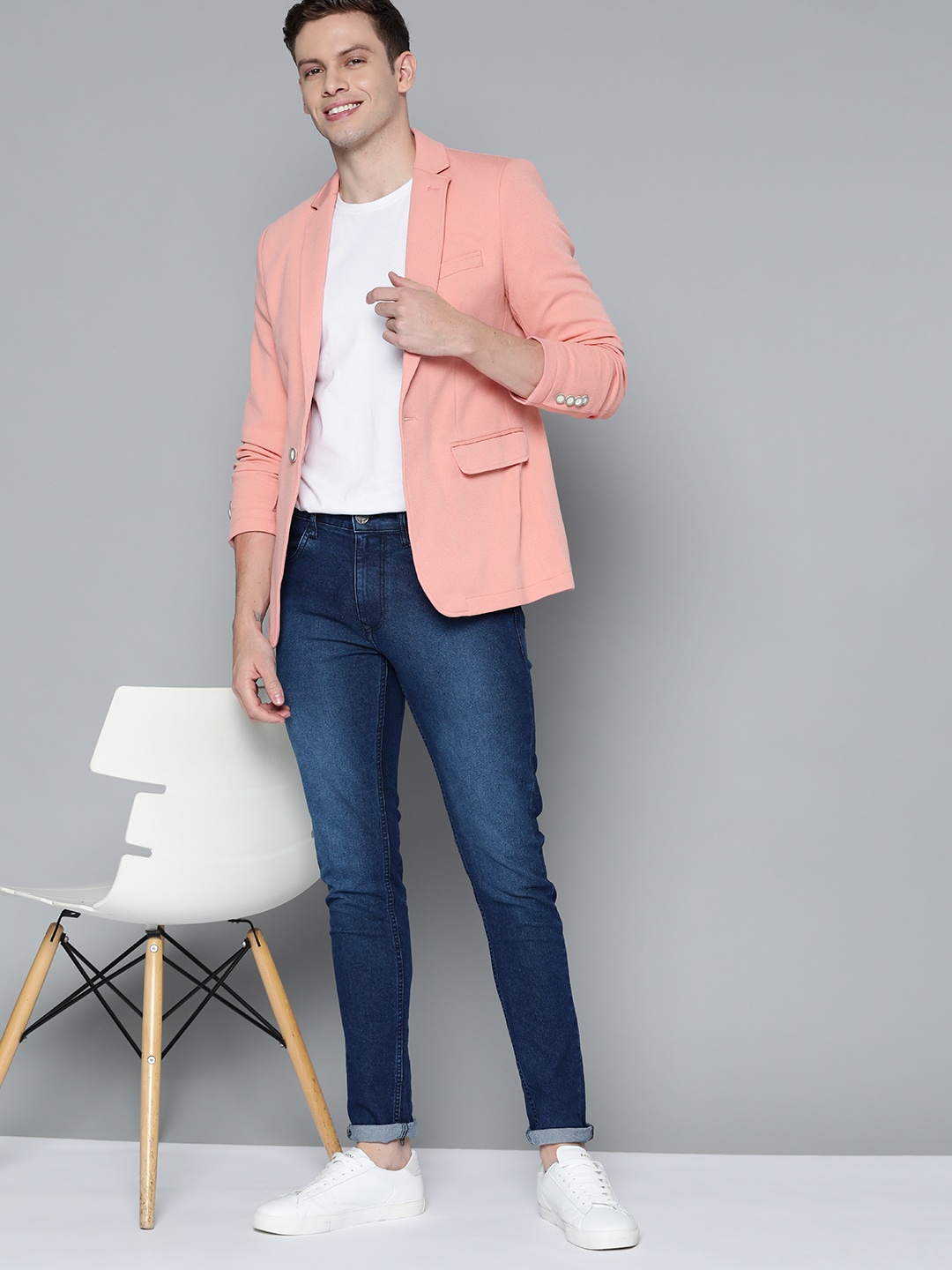 

Mast & Harbour Men Pink Textured Regular Fit Smart Casual Blazer