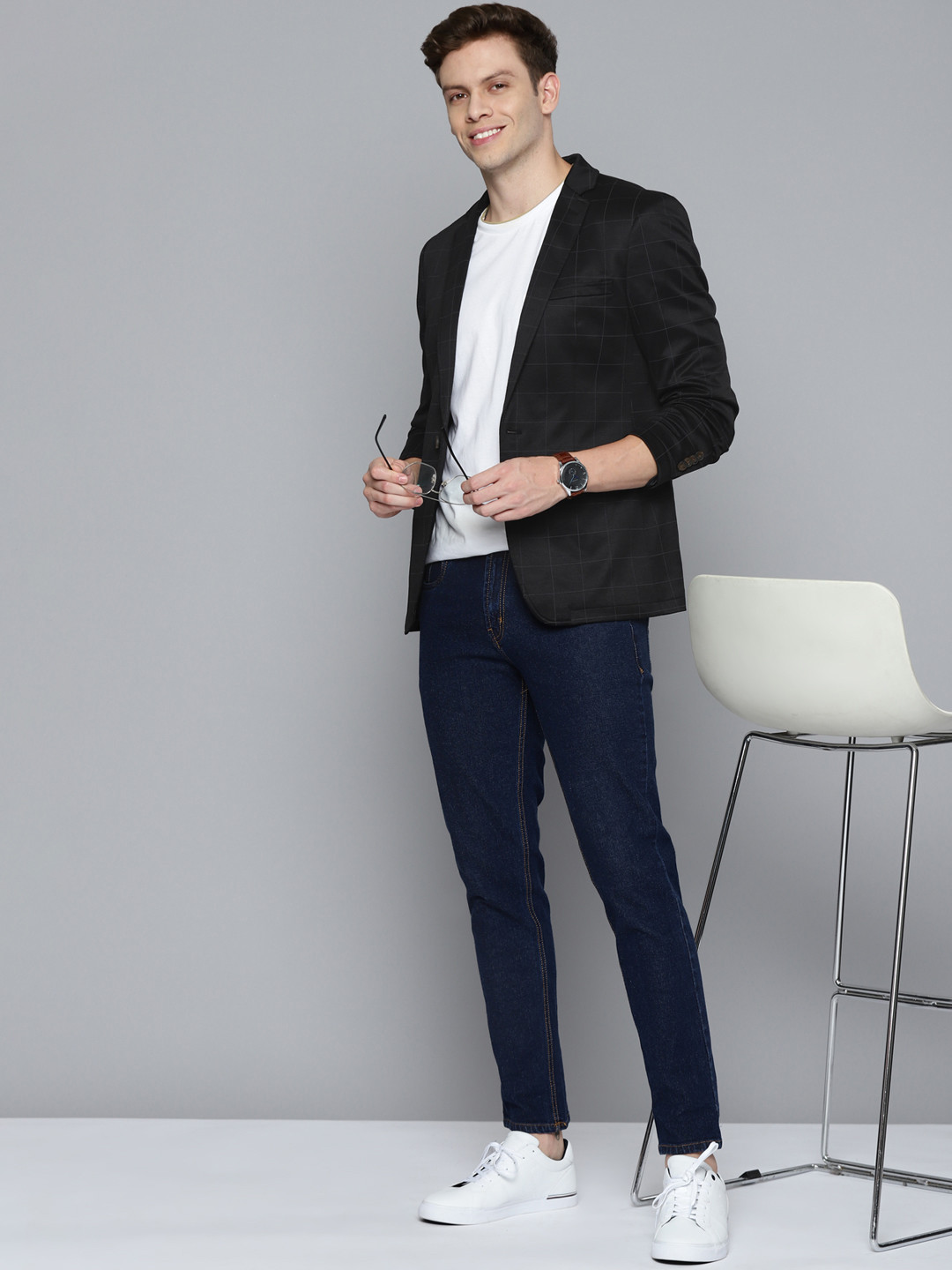 

Mast & Harbour Men Black & Grey Checked Regular Fit Smart Casual Blazer