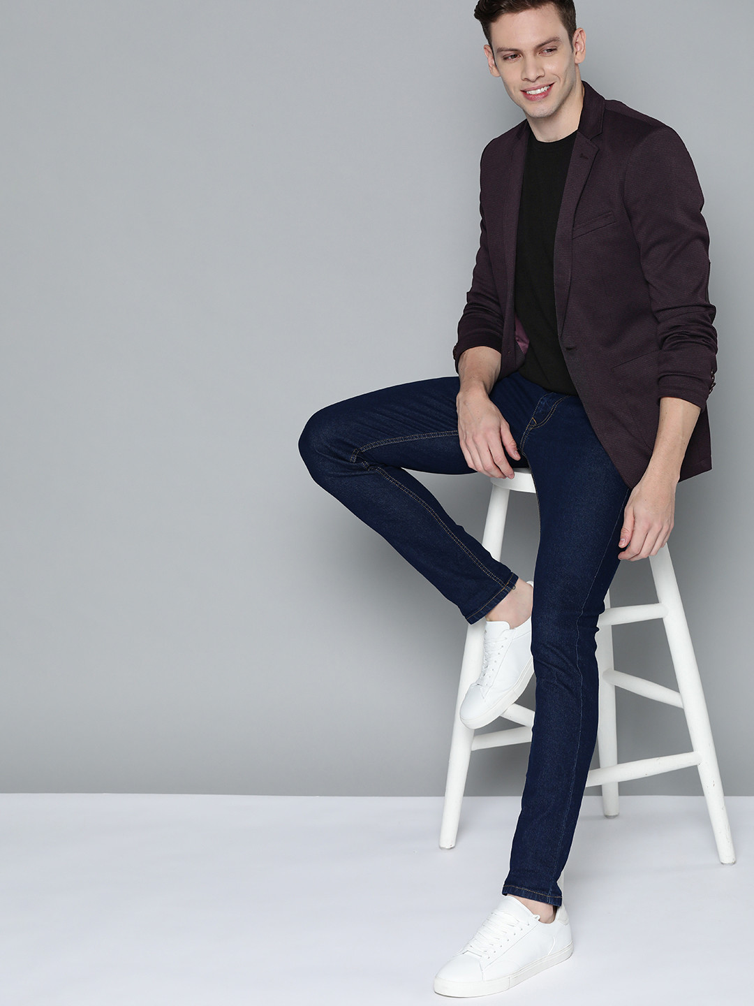 

Mast & Harbour Men Purple & Black Houndstooth Regular Fit Smart Casual Blazer