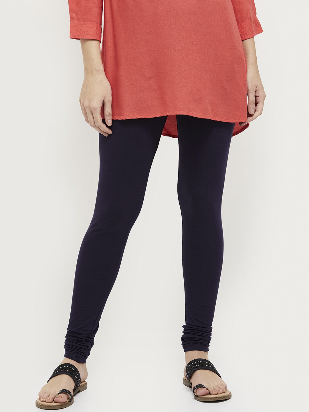 

max Navy Blue Solid Churidar Length Leggings