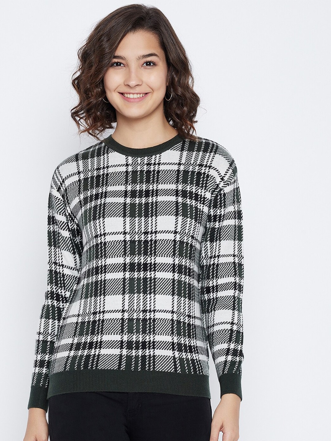 

Octave Women White & Black Checked Pullover