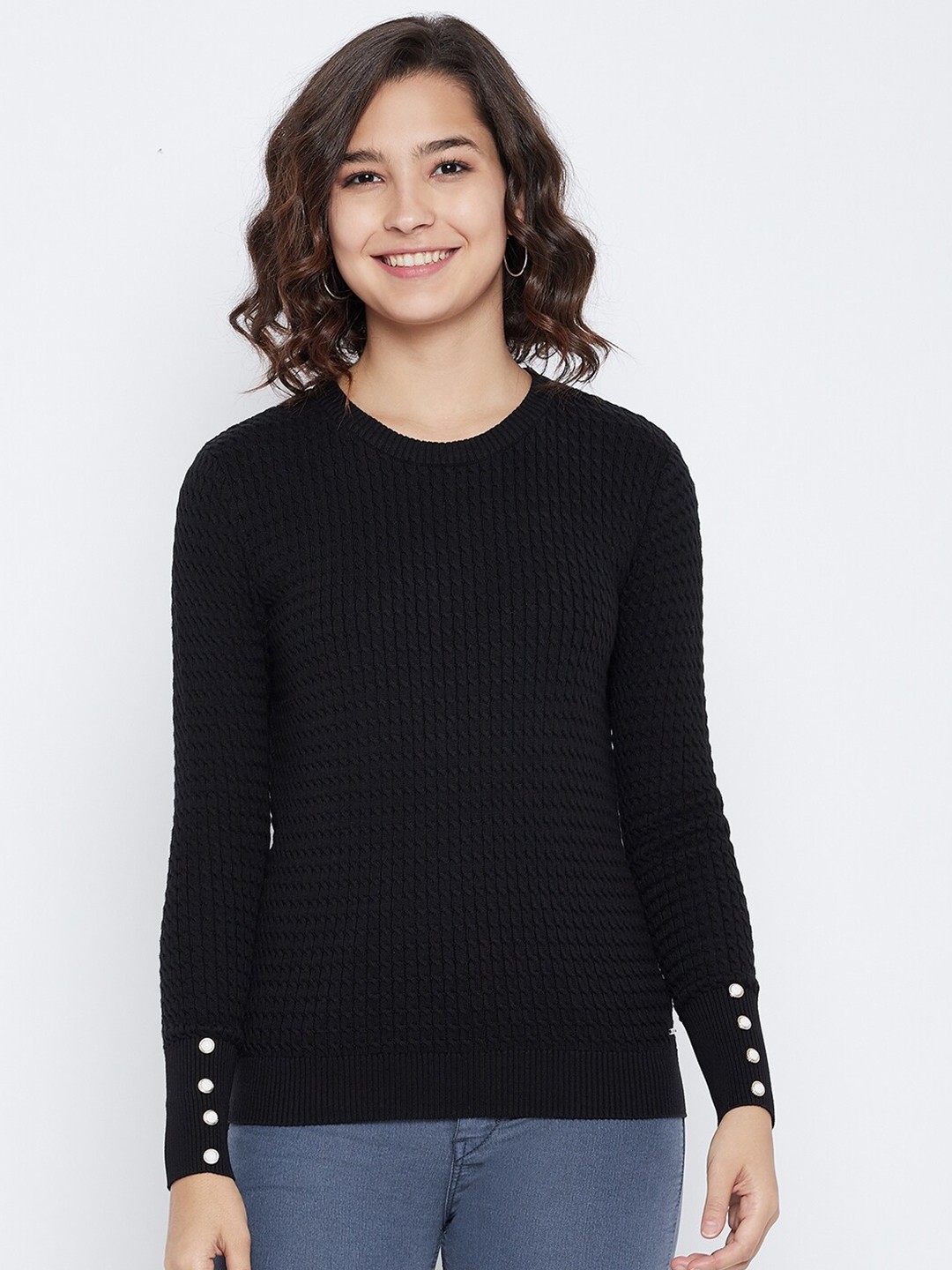 

Octave Women Black Cable Knit Cotton Pullover