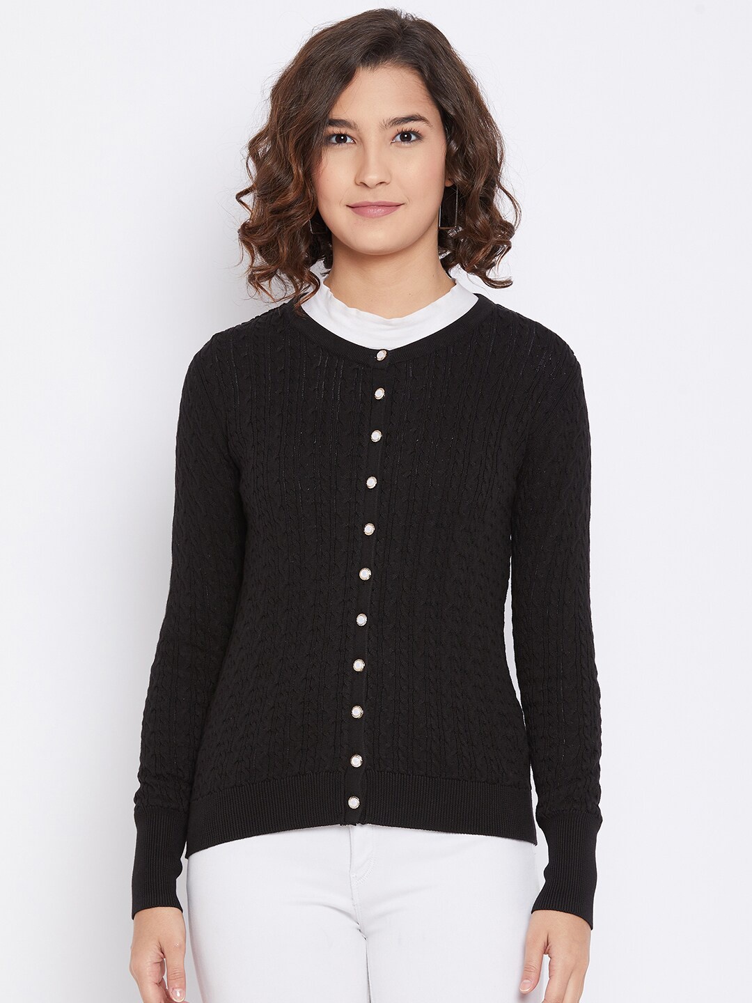 

Octave Women Black & White Cable Knit Cardigan