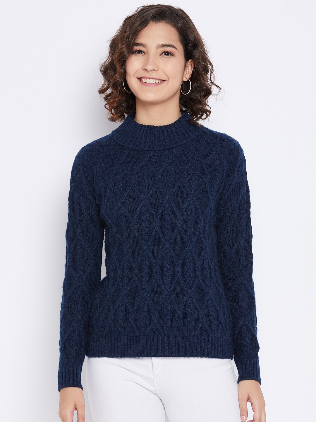

Octave Women Navy Blue Cable Knit Pullover
