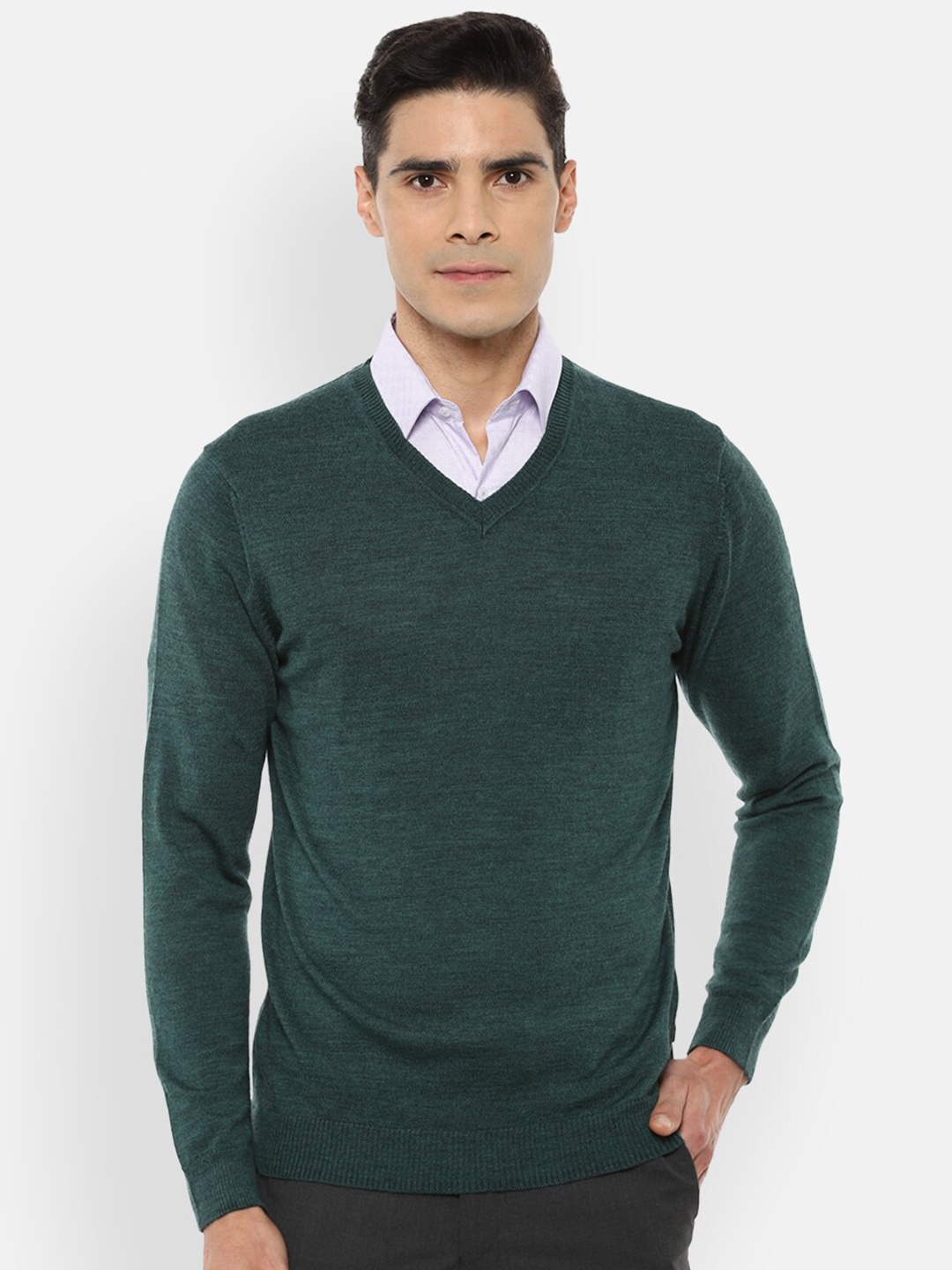 

Van Heusen Men Green Self Designed Pullover Sweater