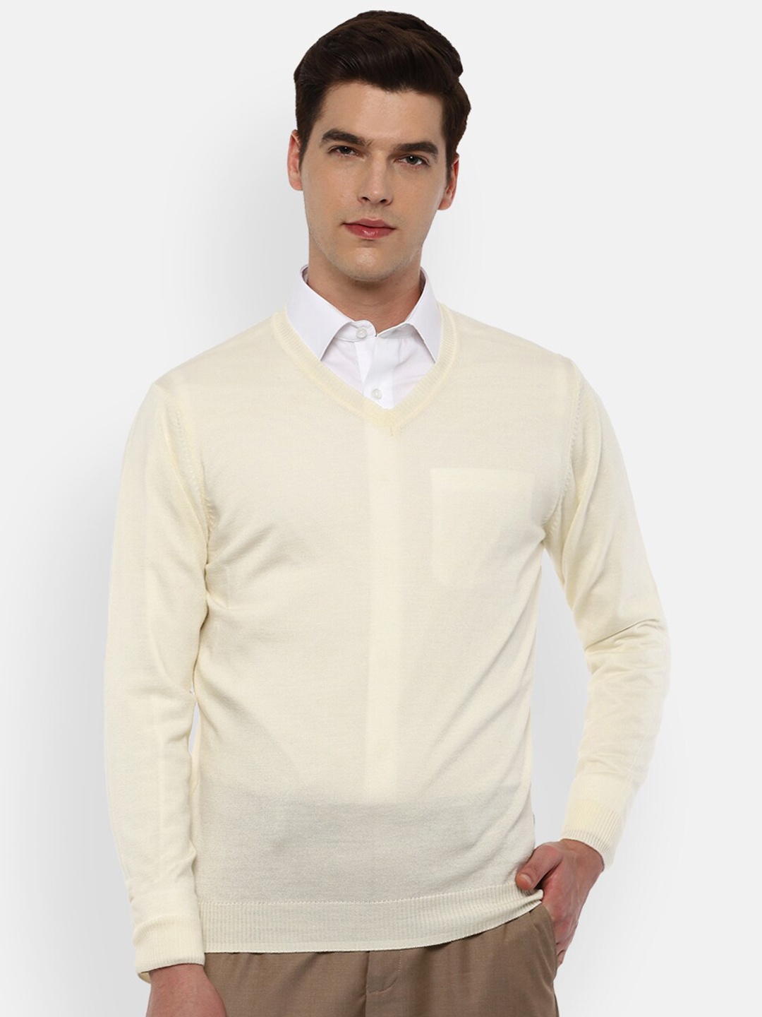 

Van Heusen Men Cream-Coloured Pullover Sweater