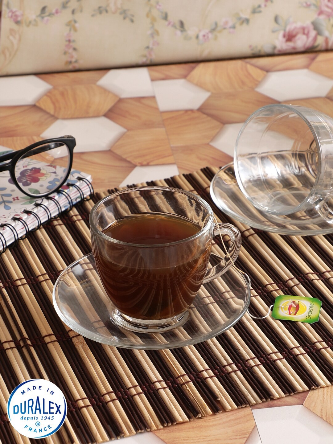 

DURALEX Transparent Set of 12 Solid Glass Glossy Cups and Saucers