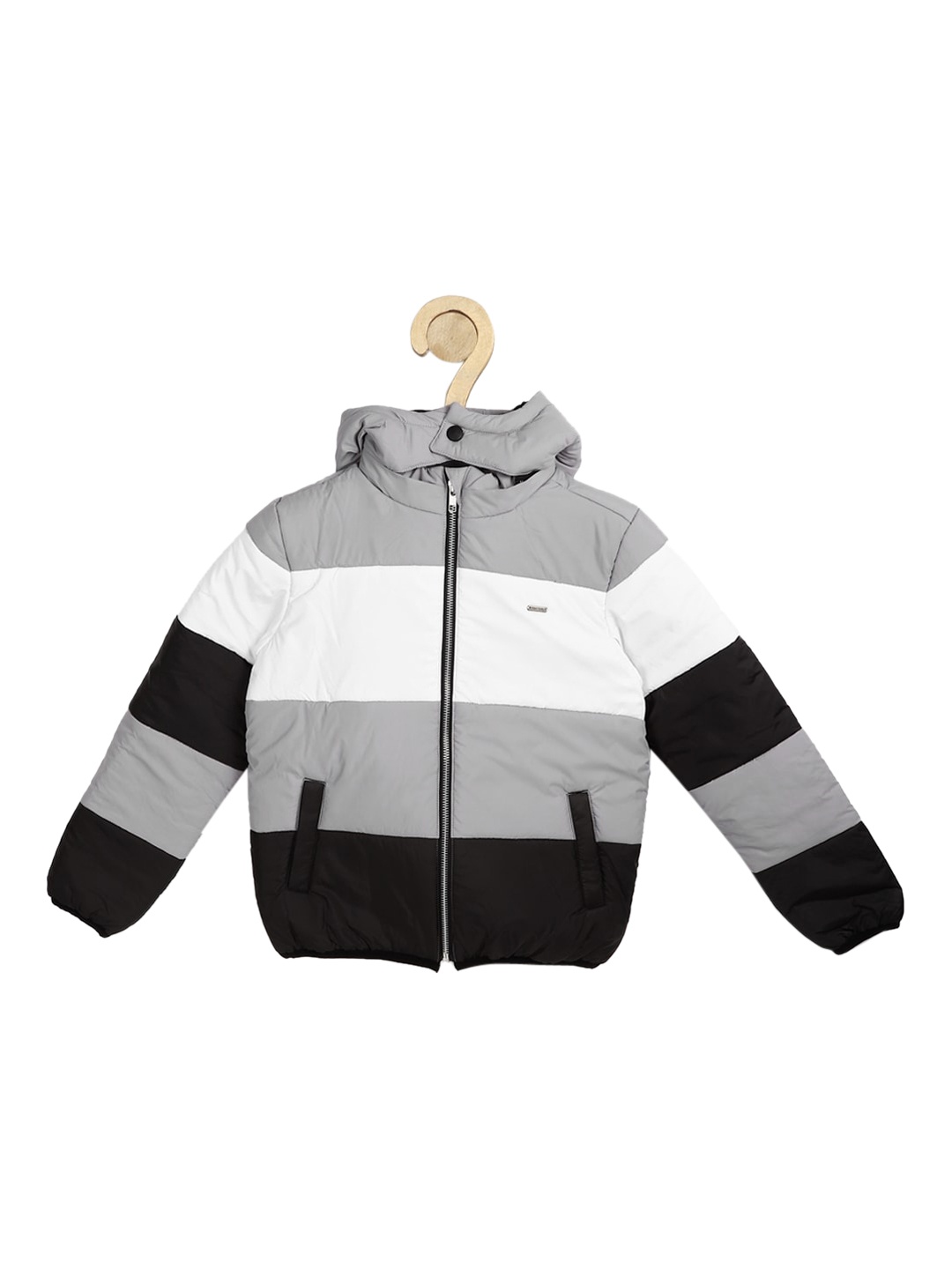 

Allen Solly Junior Boys Grey & Black Striped Padded Jacket