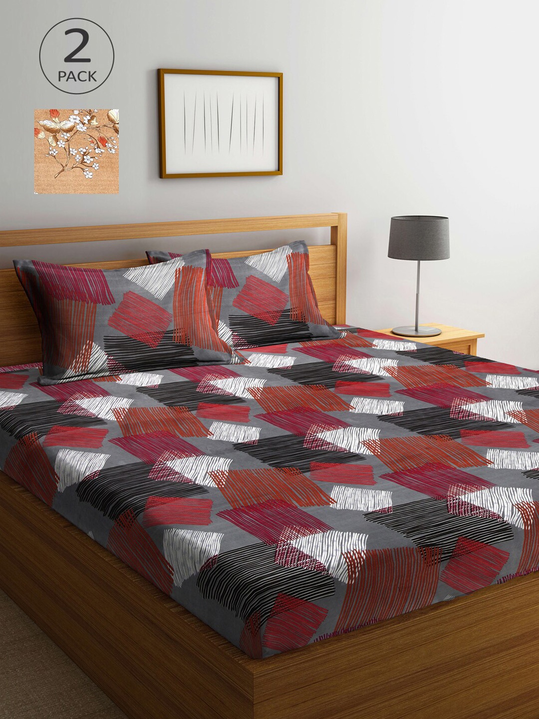 

Arrabi Brown & Beige Floral 300 TC 2 King-Size Bedsheets with 4 Pillow Covers