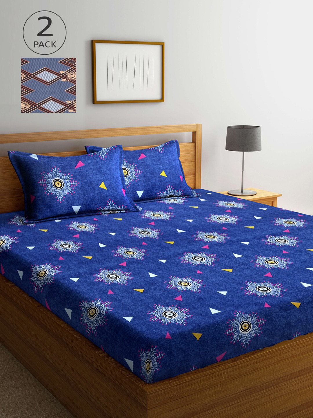 

Arrabi Multicoloured Ethnic Motifs 300 TC 2 King Bedsheet with 4 Pillow Covers, Multi